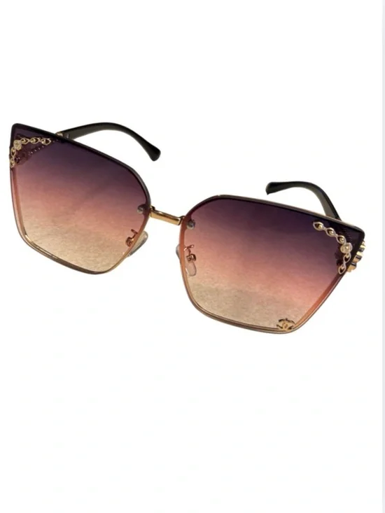 SUNGLASSES: Luxury Pink Ombré & Golden Gradient Oversized w/Monogram, NWOT - Picture 5 of 17